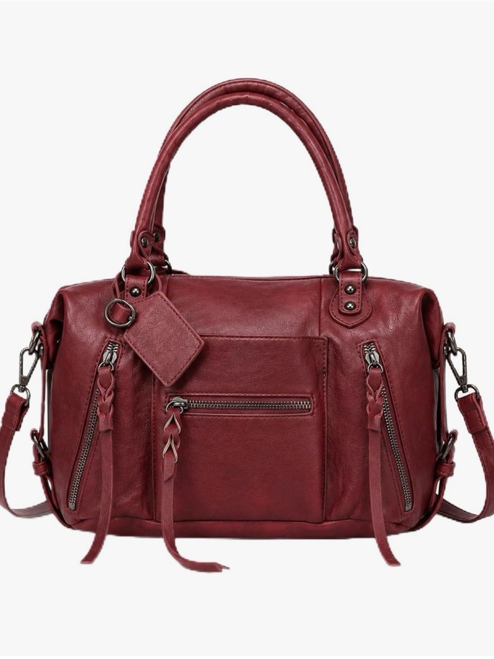 Women's Burgundy Leather Satchel Handbag